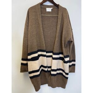 Lush Coffee Cream Multi Striped Open Front Cardigan Sweater M